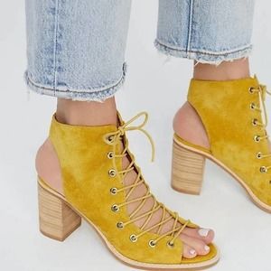 Jeffrey Campbell | Free People Cors Yellow Suede Open Toe Lace Up Ankle …